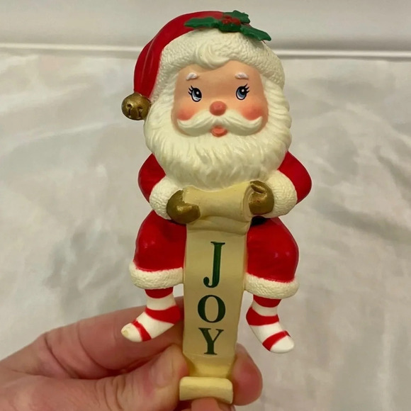 Vintage Russ Christmas Stocking Hanger Santa Claus with Striped Socks Joy - Picture 13 of 15